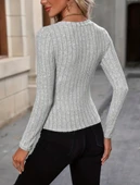 Kadın Uzun Kollu V Yaka şardonlu Kaşkorse Bluz thumbnail 3