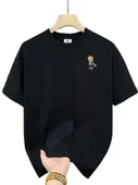 Baskılı Oversize Bisiklet Yaka T-shirt - Siyah - 1