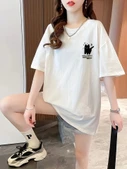 Baskılı Oversize Bisiklet Yaka T-shirt - Beyaz - 1
