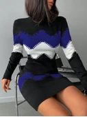 Kadın Uzun Kollu Zigzag Desen Triko Elbise - 2