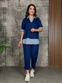 Kadın Modal Kumaş çizgili Gömlek Yaka Ikili Takım thumbnail 1