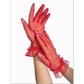 Kısa Boy Likralı Güpürlü Yetişkin Tül Eldiven Kırmızı Renk thumbnail 1