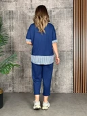 Kadın Modal Kumaş çizgili Gömlek Yaka Ikili Takım thumbnail 3