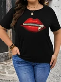 Baskılı Oversize Bisiklet Yaka T-shirt - Siyah - 4