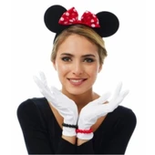 Kırmızı Fiyonklu Minnie Mouse Tacı ve Beyaz Eldiven Seti thumbnail 2