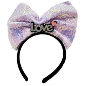 Led Işıklı Gümüş Love Yazılı Lila Fiyonk Taç thumbnail 2