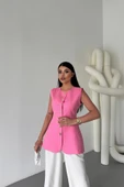 KETEN YELEK BELDEN OTURTMALISIRALI DÜĞME DETAYLI - Pembe - 2
