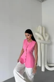 KETEN YELEK BELDEN OTURTMALISIRALI DÜĞME DETAYLI - Pembe - 3
