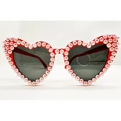 Kırmızı İncili Kalp Gelin Gözlüğü thumbnail 1