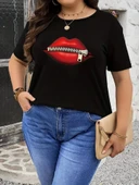 Baskılı Oversize Bisiklet Yaka T-shirt - Siyah - 3