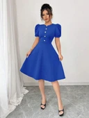 Kadın Kısa Kollu Bisiklet Yaka önden Düğmeli Ithal Krep Elbise thumbnail 10