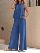 Kadın Sıfır Kollu Bisiklet Yaka Aerobin Bluz Ve Pantolon Ikili Takım - 2