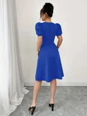 Kadın Kısa Kollu Bisiklet Yaka önden Düğmeli Ithal Krep Elbise thumbnail 13