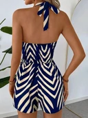 Kadın Boyundan Askılı Halter Yakalı Desenli Süprem Tulum thumbnail 8