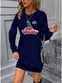 Kadın Uzun Kollu Bisiklet Yaka Desenli Viskon Iki Iplik Elbise thumbnail 1