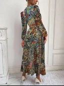 Kadın Uzun Kollu Kruvaze Yakalı Belden Kuşaklı Leopar thumbnail 4