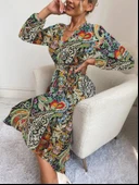 Kadın Uzun Kollu Kruvaze Yakalı Belden Kuşaklı Leopar thumbnail 1