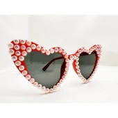 Kırmızı İncili Kalp Gelin Gözlüğü thumbnail 2