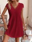 Kadın Kısa Kollu V Yakalı Viskon Elbise thumbnail 1