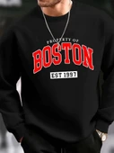 Erkek Uzun Kollu Bisiklet Yaka Boston Yazılı Iki Iplik Bluz - 1
