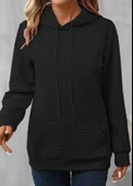 Kadın Uzun Kollu Kapşonlu Bağcıklı Cepli Capitone Sweatshirt - 2