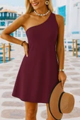 Kadın Tek Omuz Askılı Krep Mini Elbise thumbnail 1