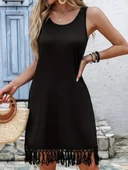 Kadın Askılı Yuvarlak Yaka Püsküllü Midi Viskon Elbise thumbnail 13