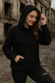 Kadın Uzun Kollu Kapşonlu Bağcıklı Cepli Capitone Sweatshirt - 1