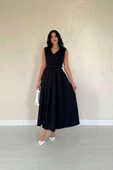 Siyah Önü Britli Pileli Elbise thumbnail 6
