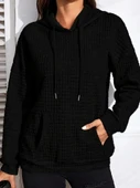 Kadın Uzun Kollu Kapşonlu Bağcıklı Cepli Capitone Sweatshirt - 3