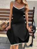 Kadın Ip Askılı Geniş V Yakalı Midi Janjan Krep Elbise thumbnail 6