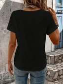 Kadın Kısa Kollu V Yakalı şerit Detaylı Viskon Bluz thumbnail 6