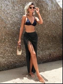 Kadın Yüksek Bel Yandan Büzgülü Uzun Tül Detaylı Pareo thumbnail 5