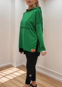 Kadın Yeşil Kapşonlu Etek Ucu Detay Arma Ters Dikiş Gorunumlu Ikili Takım thumbnail 21