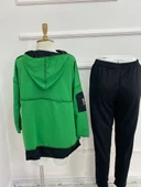 Kadın Yeşil Kapşonlu Etek Ucu Detay Arma Ters Dikiş Gorunumlu Ikili Takım thumbnail 19