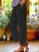 Kadın Beli Lastikli Bağcıklı Cep Ve Pantolon Ucu Güpür Detaylı Pantolon thumbnail 1