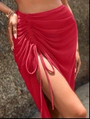 Kadın Yüksek Bel Yandan Büzgülü Uzun Tül Detaylı Pareo thumbnail 8