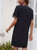 Kadın Kısa Kollu V Yakalı Leopar Desen Detaylı Modal Elbise thumbnail 10