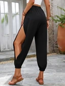 Kadın Yüksek Belli Yanlardan çapraz Detay Yırtmaçlı Viskon Pantolon thumbnail 5