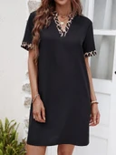 Kadın Kısa Kollu V Yakalı Leopar Desen Detaylı Modal Elbise thumbnail 7