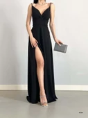 Kadın Ip Askılı Kruvaze Yaka Maxi Boy Abiye Elbise - 1