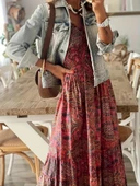 Kadın Kısa Kollu Kruvaze Yakalı Desenli Maksi Boy Süprem Elbise thumbnail 2