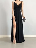Kadın Ip Askılı Kruvaze Yaka Maxi Boy Abiye Elbise - 2