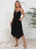 Kadın Ip Askılı Yuvarlak Yakalı Asimetrik Kesim Viskon Elbise thumbnail 3