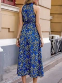 Kadın Omuzlardan Açık Daire Yaka Desenli Maxi Süprem Elbise thumbnail 5