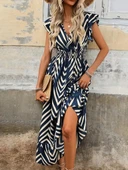 Kadın Kısa Kollu Kruvaze Yakalı Fırfırlı Süprem Elbise thumbnail 1