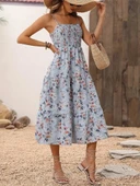 Kadın Ip Askılı Geniş V Yakalı Desenli Uzun Süprem Elbise thumbnail 2