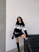 Kadın Uzun Kollu Zigzag Desen Triko Elbise - 3