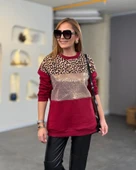 Kadın üç Iplik şardonlu Kumaş Leopar Desenli Bluz thumbnail 1