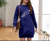 Kadın Uzun Kollu Bisiklet Yaka Desenli Viskon Iki Iplik Elbise thumbnail 3